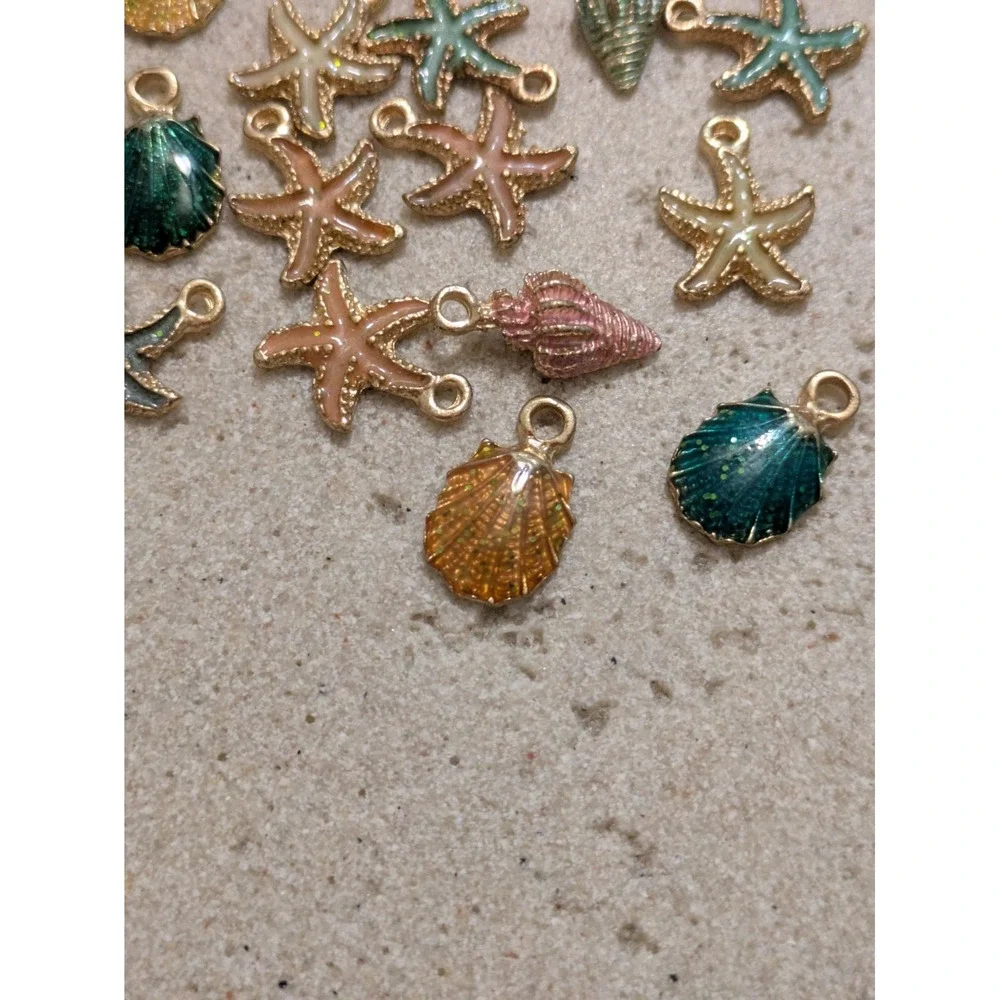 Coastal Charms Set Of 21 Lot Gold Tone Beachy For Jewelry Making Seashells
